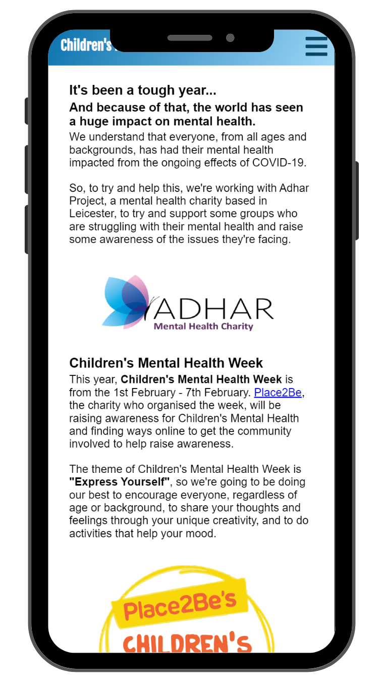 Mobile phone mockup of an mental health website